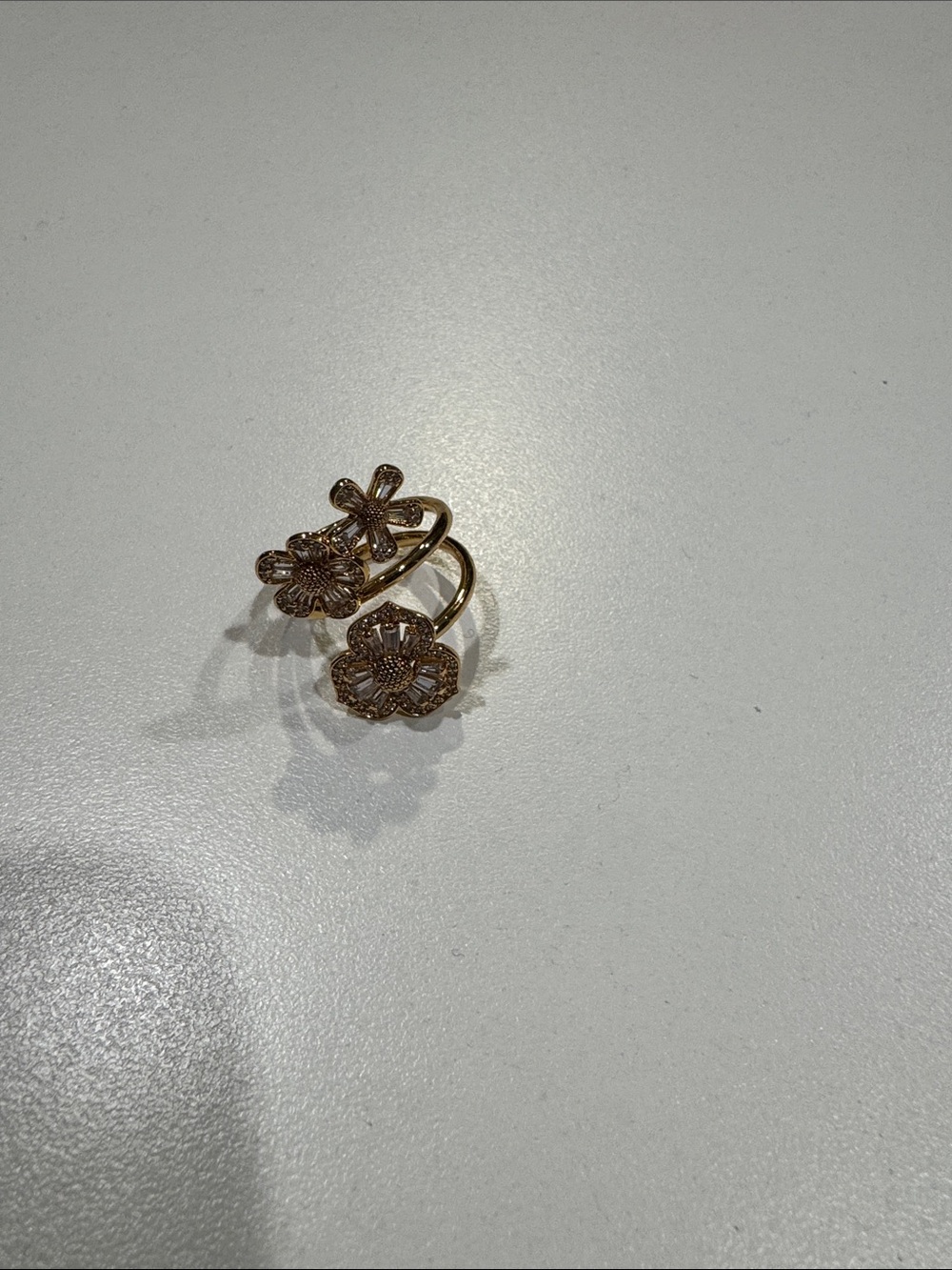 Gold Floral Crystal Stackable Rings -  Gold - Picture 3 of 5